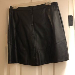 Faux Leather Button Front Skirt